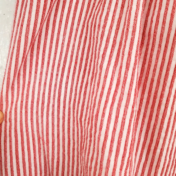 THML Red Pinstripe Navy Floral Embroidered Flowy Boho Top Small - Picture 3 of 10